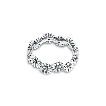 Espumante Margarida Flor Coroa Anel de Prata 925 Sterling Prata-Anéis-o DIY de Moda Feminina Anéis Europeia Jóias Para Mulheres