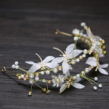 Feito À Mão Pérola Concurso De Libélula Coroa Tiara De Cristal Nupcial Tiara Hairband Para As Mulheres Do Cabelo Do Casamento Jóias Acessórios