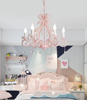 Princesa sala de lustre de quarto infantil quarto de menina rosa de cristal da lâmpada