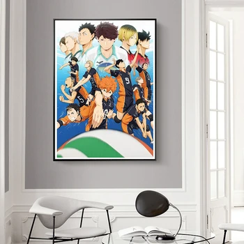 Anime Cartaz de Voleibol Menino Tela de Pintura Haikyuu Estilo Japonês de desenho animado Cartaz Cuadros Arte de Parede Fotos de Sala de estar