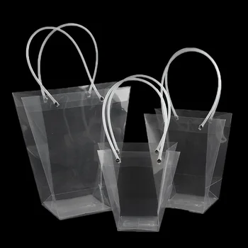 5pcs trapezoidal impermeável de presente transparente bag duplo saco plástico de PVC loja de flores de embalagem de saco de festa do feriado de flor sacos