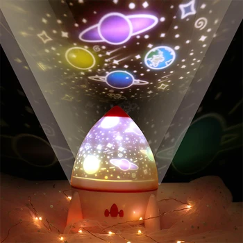 LED Colorido Foguete da Lâmpada do Projetor com a Estrela, o Universo Oceano Aniversário de Cinco Slides Noite de Luz Presente Para os Amigos de Crianças D30