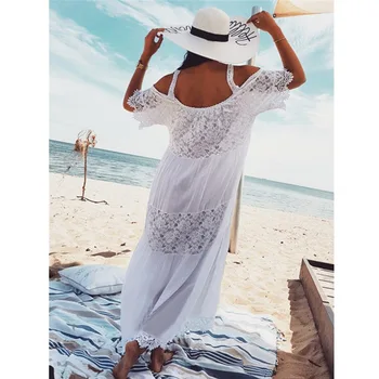 Ordifree 2021 Verão As Mulheres Long Beach Vestido Vintage Off Ombro Laço Branco Solto Maxi Dress