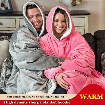 WOSTAR Inverno macio cobertor de lã com mangas da Camisola com capuz cobertor ultra luxuoso de grandes dimensões ao ar livre aquecido flanela capuz cobertor