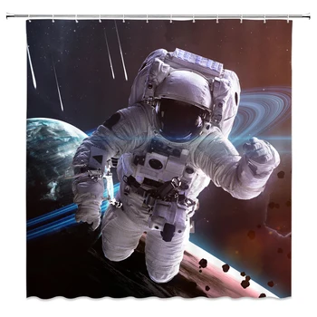 Grande Astronauta Cortinas De Chuveiro Universo Espaço Planeta Paisagem Decoração Do Banheiro De Casa Banheira Tecido De Poliéster Cortina De Definir Barato