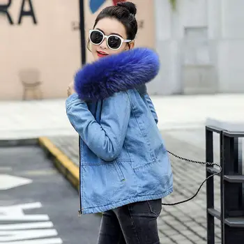 Primavera Outono Inverno 2020 Com Capuz De Veludo Jaqueta Jeans Feminina Grande Faux Fur Collar Coreia Jeans, Casaco Feminino, Estudante De Curto Outwear