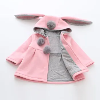O bebê Meninas Casaco de Inverno Primavera Bebê Meninas Princesa Jaqueta casaco de Orelha de Coelho Capuz Casual Roupa para menina roupas de Bebês