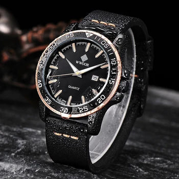 Relógio WWOOR Homens Relógios 2020 de Couro de Luxo Sport Grandes Homens do Relógio à prova d'água Quartzo relógio de Pulso Folga Preço reloj hombre 2020