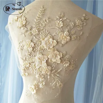 9color 3D Vestido de Noiva Applique DIY Véu de Noiva Marfim de Renda Branca Gola de Laço de Tecido Patch RS874