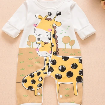 2020 Bebê Recém-nascido Meninos Meninas rapazes raparigas Roupas de Manga Longa Girafa Impresso Roupas de Algodão, Uma Peça de Macacão Casual de Alta Qualidade para 0-24M