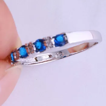 Amor Monólogo Lindo Cristal Azul Cor de Prata Anéis Pequeno anel para as Mulheres, Jóias Livre Saco de Presente J0643