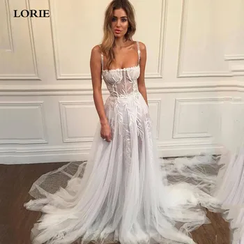 LORIE Sexy Cintas de Espaguete de Uma Linha de Vestido de Noiva 2020 Vestidos de noiva Lace Vestido de Noiva Elegante sem encosto Vestidos de Casamento