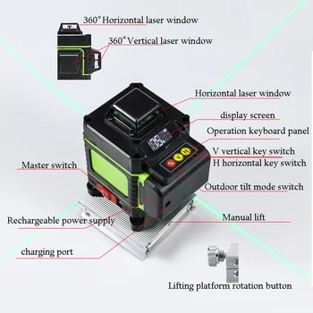 360 Laser Nível de Auto-nivelamento Multifunção Laser Nível Nível Laser Com Imã Suporte a Linha Transversal 12/16 Linhas de 3D 4D Laser Leve