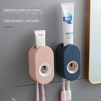 Adesivo de pasta de dente automáticas espremedor definido, montado em parede titular de pasta de dente, escova de dente da cremalheira, parede de sucção espremedor de pasta de dentes