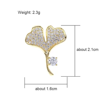 Cor de ouro Ginkgo Biloba Folha de Mulheres Broches de Cristal Colar Pin Camisa Casaco Decote Broche de Jóias de Moda Acessórios BXZ006