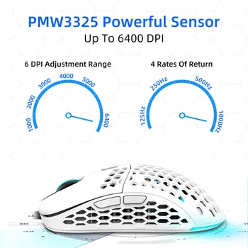 Machenike Gaming Mouse PMW3325 Sensor Óptico 60g de Luz com Fios Ratos 6400DPI Ajustável Programável RGB Para PC Portátil Cabo USB