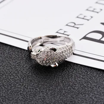 Foxanry 925 Anéis de Prata Esterlina Criativo Terndy Deslumbrante Zircão Leopardo Animal anillos para as Mulheres de Casais Jóia do Partido Presentes