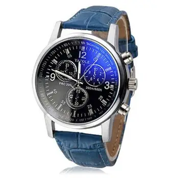 Fashion Faux Leather Mens Analógico Litros Relógios Blue Ray Homens Relógio De Pulso 2019 Mens Relógios De Marca Top De Luxo Casual Relógio Relógio