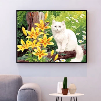 HUACAN Imagem Por Números Animal Gato de Desenho Sobre Tela pintado à mão de Arte Presente DIY Imagem Pelo Número de Flores Kits de Decoração para Casa