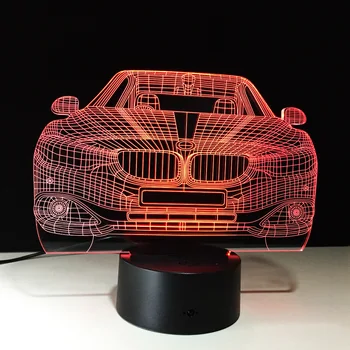 3D LED Carro Ilusão Lâmpada de 7 leds que mudam de Cor de Luminaria Luz da Noite Decoração de Lâmpada de Iluminação do Quarto para o Menino Meninas Brinquedo Brithday Presente