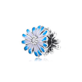Acsesoris para as mulheres Blue Daisy Encanto da Flor Jóia da Prata Esterlina se Encaixa prata 925 pulseiras Para a Mulher DIY Esferas