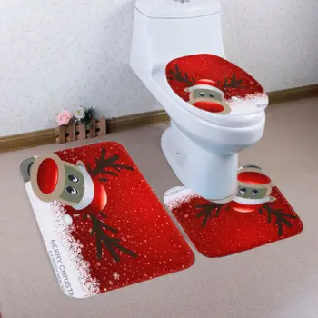 3PCs Santa Enfeite de Natal Wc Tampa de Assento e o Tapete Tapete Banheiro Natal Feliz Natal Decoração Quente Lindo Festival