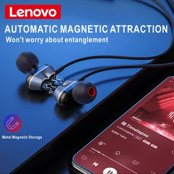 Original Lenovo Fone de ouvido Decote sem Fio Bluetooth Fones de ouvido TWS 5.0 Dupla Dinâmica Nova Atualização 4 alto-Falantes hi-fi Estéreo de Fones de ouvido