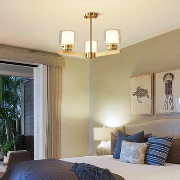 Lustres de iluminação da sala de teto, lâmpadas de quarto moderno, pendente do teto da lâmpada de cobre lustre de jantar, bronze brilho cozinha