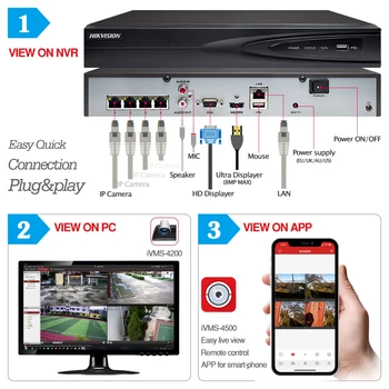 4CH Sistema de CFTV 4PCS Ultra 5MP Cúpula de Segurança POE Câmera com Hikvision 4CH POE NVR DS-7604NI-K1/4P DIY Kits de Vigilância de Vídeo