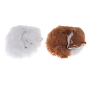 1pcs Bonito Realista Dormir Fox Fur Real de pêlo Interior Ornamento Animal de Pelúcia Brinquedos de Pelúcia Animais de Pelúcia
