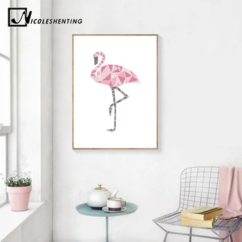 Geometria Flamingo Coração de Arte de Parede de Lona de Cartazes e Estampas Estilo Nórdico Pintura Abstrata Parede a Imagem Moderno, Decoração Home