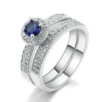Cor prata Azul Cristal Conjunto de Anel de Moda de Casamento & Noivado Conjunto de Anel de Jóias Para Mulheres com Austríaca de cristais ZYR506