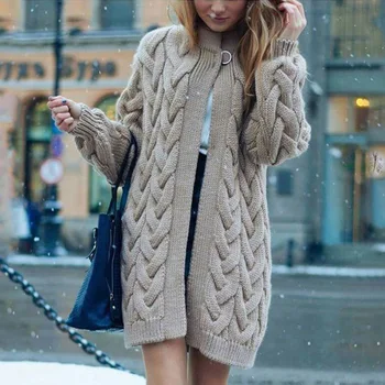 Inverno Elegantes Casacos de Inverno Solta Malhas Suéter de grandes dimensões Extra Soft High-end Cardigan Casaco de Tricô Para as Mulheres