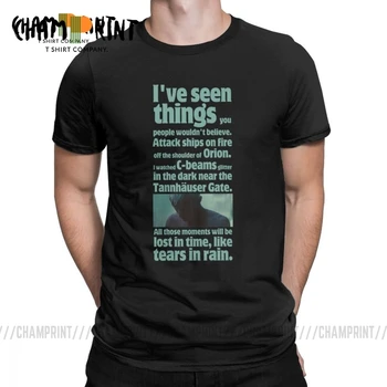 Vintage Como Lágrimas Na Chuva T-Shirts Blade Runner Citação Gráfico T-Shirts Homens Gola Redonda Algodão T-Shirt De Tamanho Mais Tops