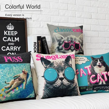Criativo Retro de desenhos animados gato cor-de-rosa Travesseiro capa de almofada lombar Linho fronha Almofadas decorativas almofadas do sofá de casa