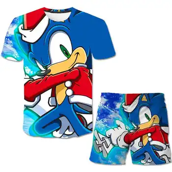2020 3D sonic Meninos de terno T-shirts Sonic the Hedgehog roupas de Crianças Meninas casaco do Traje de Crianças Conjunto de verão cool Baby Boy shorts