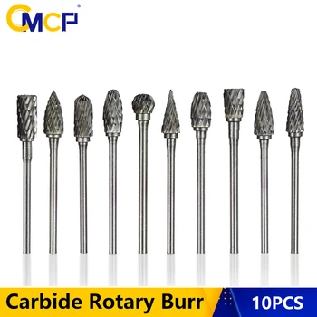 CMCP 10pcs 3-6mm Haste de Duplo Corte Rotary Arquivo de Carboneto de Tungstênio de Corte Definido Escultura Fresa Para Ferramentas Dremel