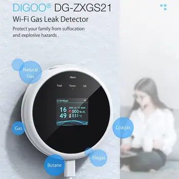 DIGOO DG-ZXGS21 Smart wi-FI Vazamento de Gás, Detector de APLICATIVO Remoto de Alerta, de Alarme de Gás Sensor de Trabalhar com Digoolife Smartlife Tuya APP - Branco
