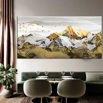 CNPAINTING Arte de Parede Imagem Cavas Pintura Paisagem de Impressão Golden Mountain impressão de Cartaz Sala de estar Decoração de Casa Sem Moldura