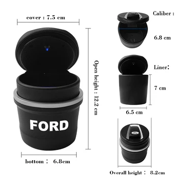 1PCS Carro LED Cinzeiro de Lixo de Armazenamento de Moedas Copa do Recipiente de Estilo Carro para Ford Fiesta EcoSport Escort foco 1 2 3 mk2, mk3 mk4 mk5