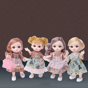 Novo 16CM Bjd Boneca 12 Móvel Juntas de 1/12 DIY Meninas Dress Up 3D Olhos Mini Boneca de Brinquedo com Roupa Sapatos Crianças de Moda Presente de Aniversário