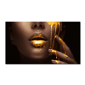 XINQI as Mulheres Enfrentam Com o Líquido Dourado Pinturas em Tela, 1 pedaço Grande de Parede, Imagens de Arte Para a Sala de Decoração de Casa de Cartazes impressões