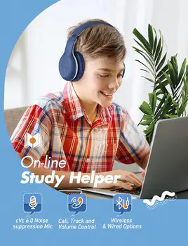 Mpow sem Fio Bluetooth 5.0 Crianças Fones de ouvido com microfone HD Estéreo De 16 Horas Studytime Sobre a orelha-Auscultadores para PC/Celular/iPad /Estudo