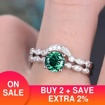 2021 novo luxo, de cor verde redondo prata 925 esterlina, anel de casamento definida para as mulheres-dama presente de aniversário de jóias em massa vender R5817