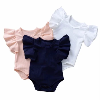 Pétala Manga Recém-nascido Meninas Body para Bebê de Algodão de Crianças Triângulo Siamese Veste Roupas 3M-18M
