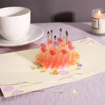 1pcs de Cristal Bolo 3d tridimensional Cartão de Aniversário, Cartão de Saudação Para Crianças Amante do Bolo de Aniversário Cartão Dobrável