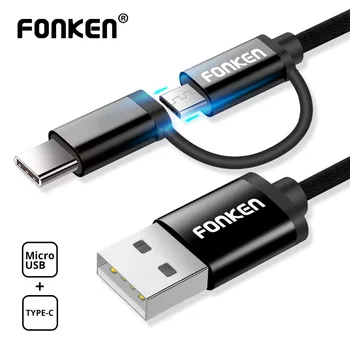 FONKEN 2 em 1 Micro USB Tipo C carregador Rápido Cabo de Nylon USB C Cabo de Carregamento Rápido 2 Adaptador para Samsung HTC Telefone Celular Cabos