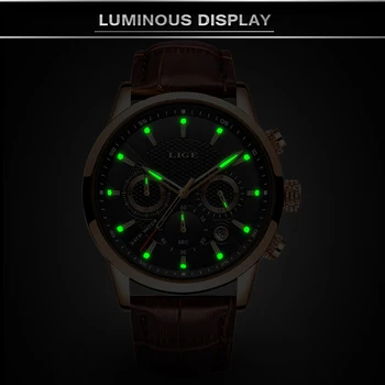 LIGE Relógio Masculino Presente Mens Relógios de Marca Top de Luxo Homens Militar do Esporte relógio de Pulso de Couro Relógio de Quartzo conjuntos de quarto de saat 2019