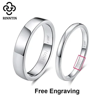 Rinntin 925 Prata Esterlina Simples Casal de Ring Lovers' Geométricas Casamento, Anéis de Noivado de Finas Jóias Gravar Palavras TSRC1