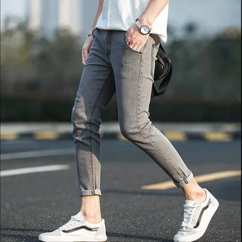 2019 Marca de roupas masculina outono jeans apertado/Masculino Hip Hop Sportswear Cintura Elástica Corredores de Calças de algodão fino de Lápis, calças